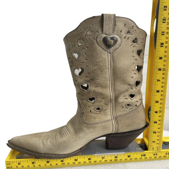 Durango Ivory Leather Hearts Western Cowboy Cowgirl High Heel Boots Women's 7 M - Picture 13 of 14